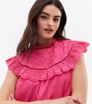 New Look Mid Pink Broderie Frill Yoke High Neck Blouse